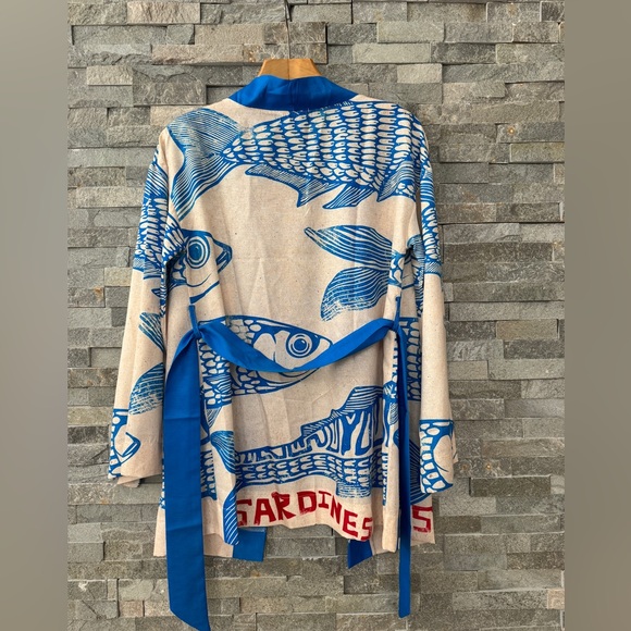 Blue Fish Swimsuit Bathing Suit Coverup Kimono Mini Dress Small - Picture 11 of 11